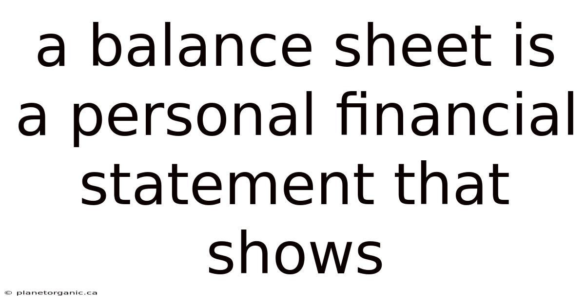A Balance Sheet Is A Personal Financial Statement That Shows