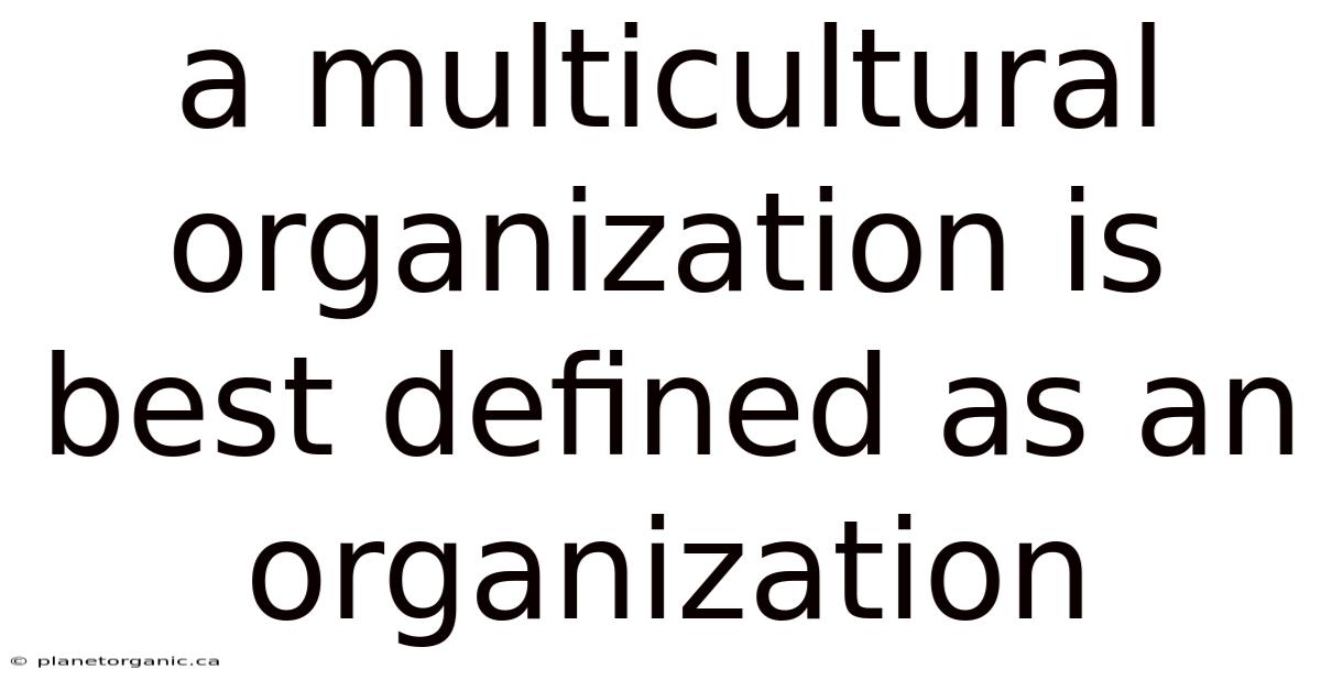 A Multicultural Organization Is Best Defined As An Organization