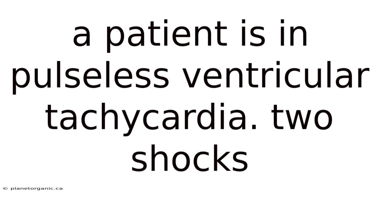 A Patient Is In Pulseless Ventricular Tachycardia. Two Shocks