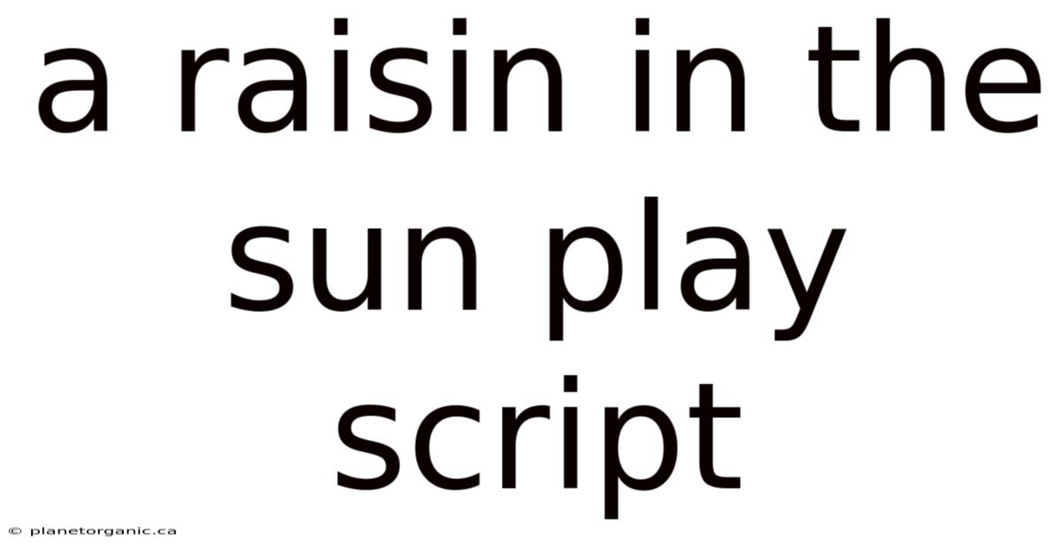 A Raisin In The Sun Play Script