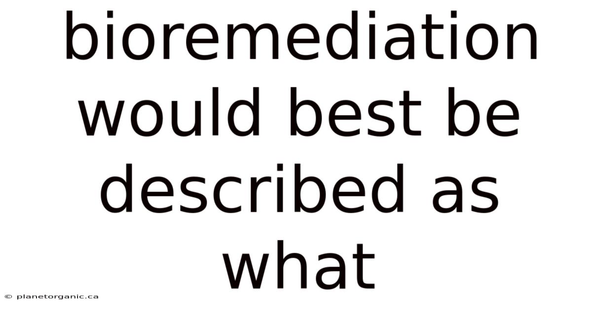 Bioremediation Would Best Be Described As What