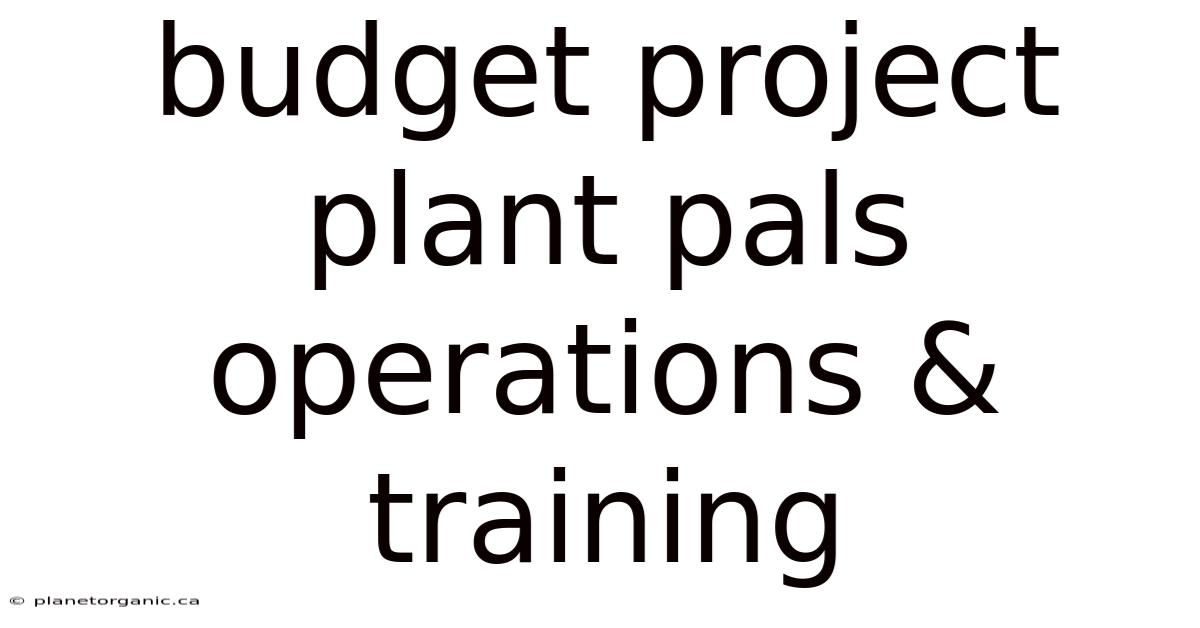 Budget Project Plant Pals Operations & Training