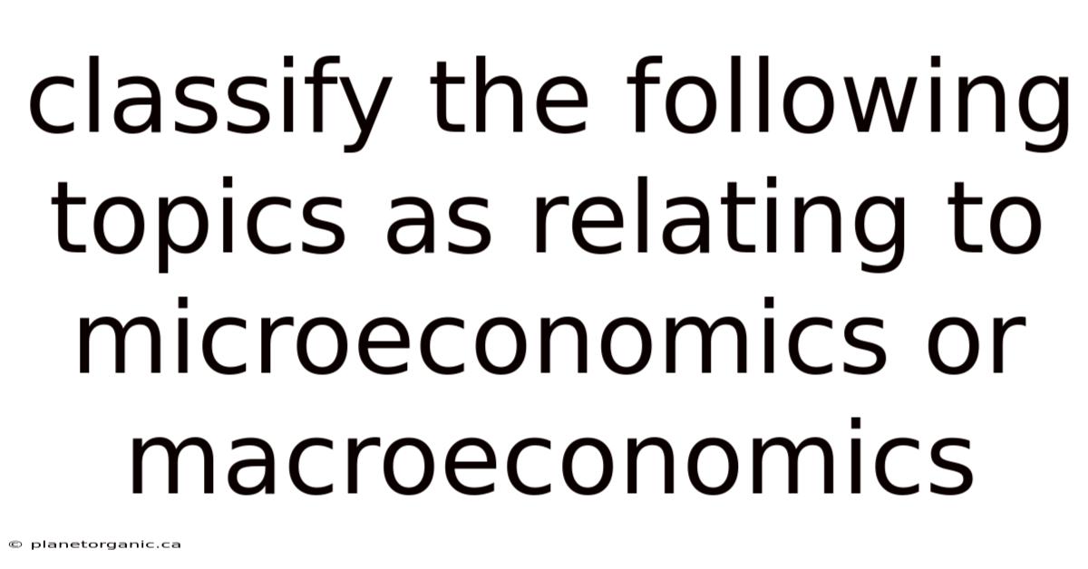 Classify The Following Topics As Relating To Microeconomics Or Macroeconomics