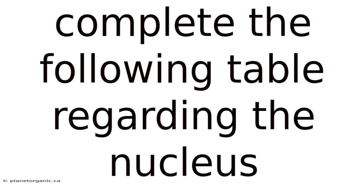 Complete The Following Table Regarding The Nucleus