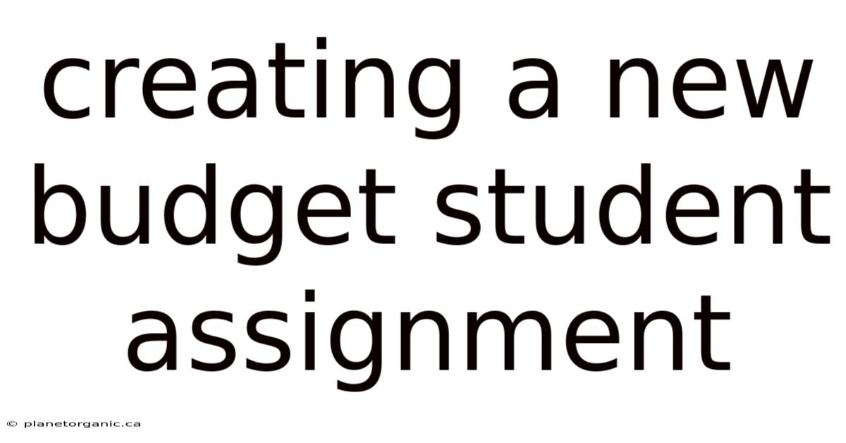Creating A New Budget Student Assignment