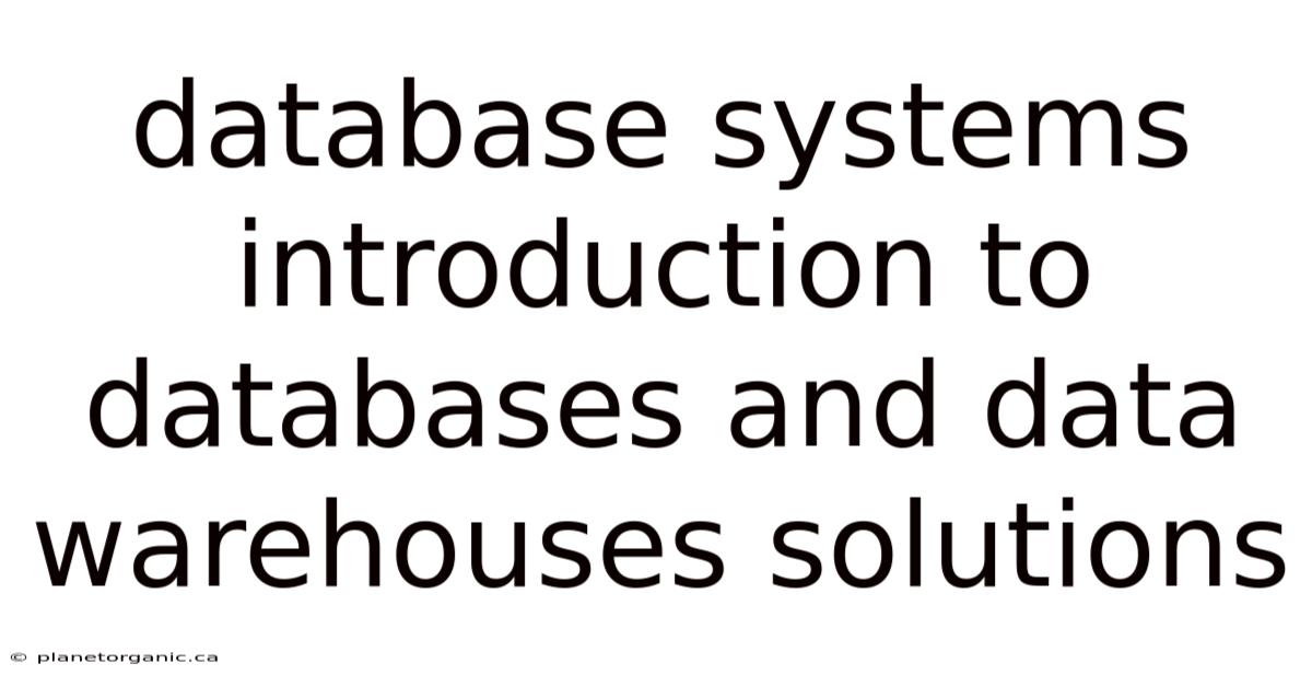 Database Systems Introduction To Databases And Data Warehouses Solutions