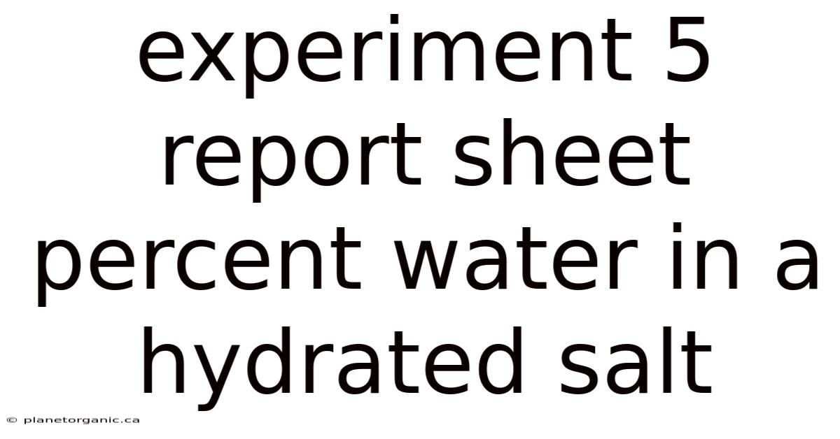 Experiment 5 Report Sheet Percent Water In A Hydrated Salt