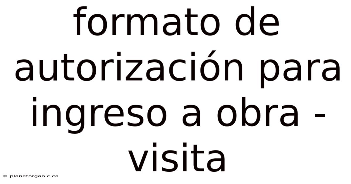 Formato De Autorización Para Ingreso A Obra - Visita