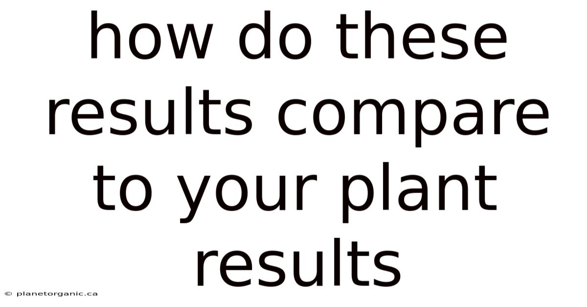 How Do These Results Compare To Your Plant Results