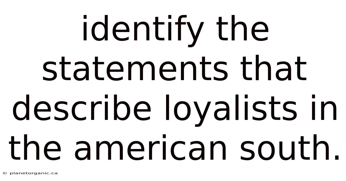Identify The Statements That Describe Loyalists In The American South.