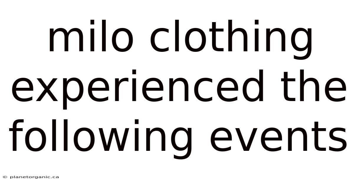 Milo Clothing Experienced The Following Events