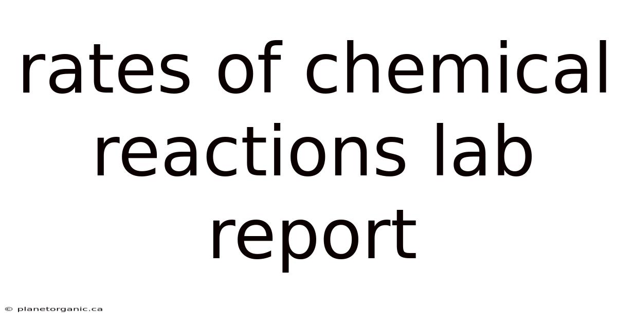Rates Of Chemical Reactions Lab Report