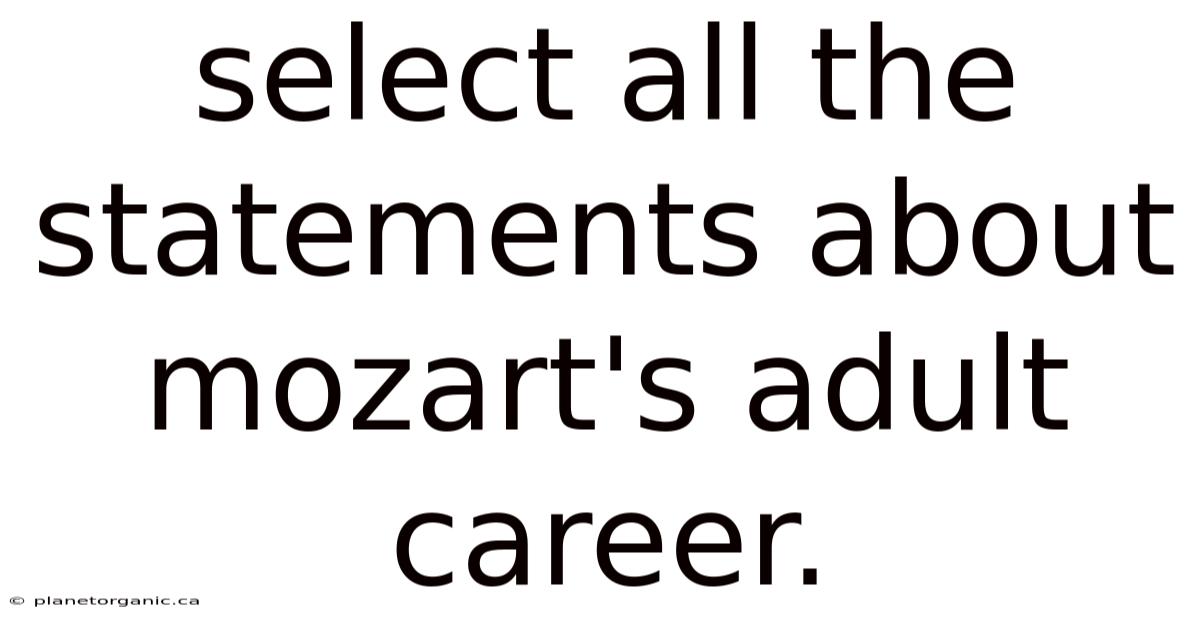 Select All The Statements About Mozart's Adult Career.