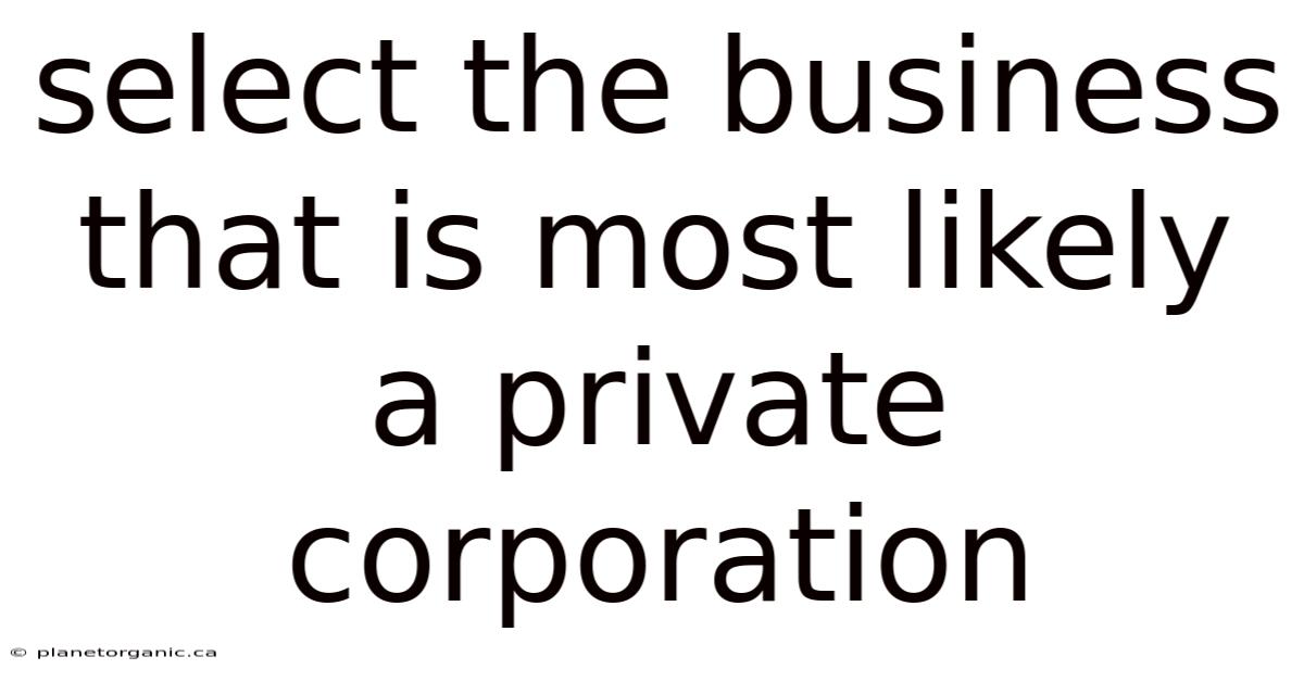 Select The Business That Is Most Likely A Private Corporation