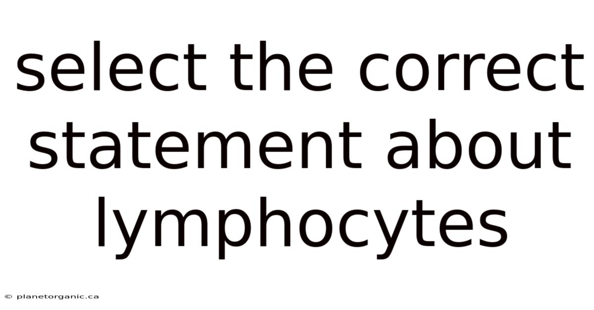 Select The Correct Statement About Lymphocytes