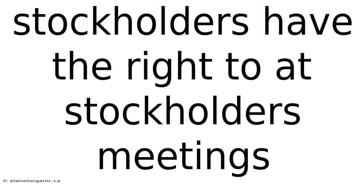 Stockholders Have The Right To At Stockholders Meetings