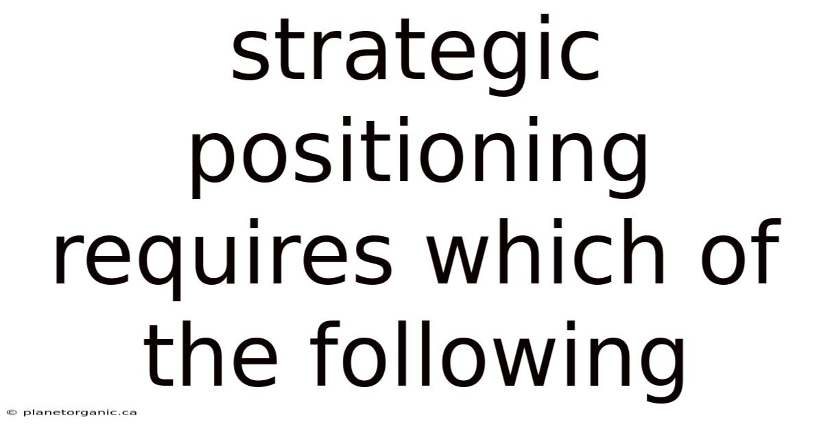 Strategic Positioning Requires Which Of The Following