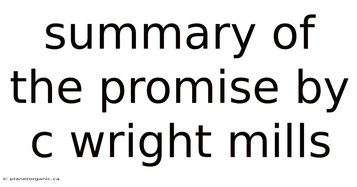 Summary Of The Promise By C Wright Mills