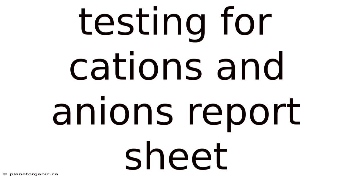 Testing For Cations And Anions Report Sheet