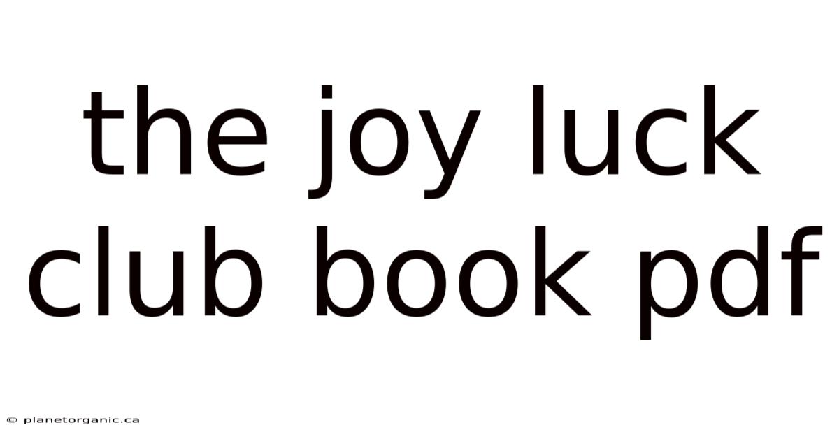 The Joy Luck Club Book Pdf