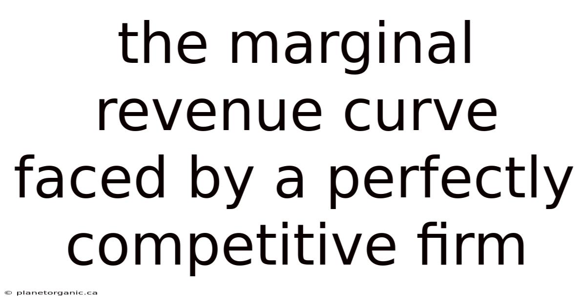 The Marginal Revenue Curve Faced By A Perfectly Competitive Firm
