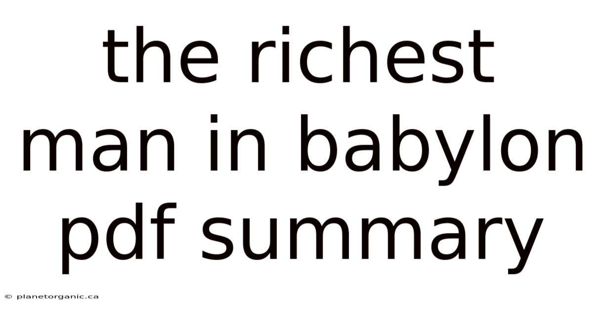 The Richest Man In Babylon Pdf Summary