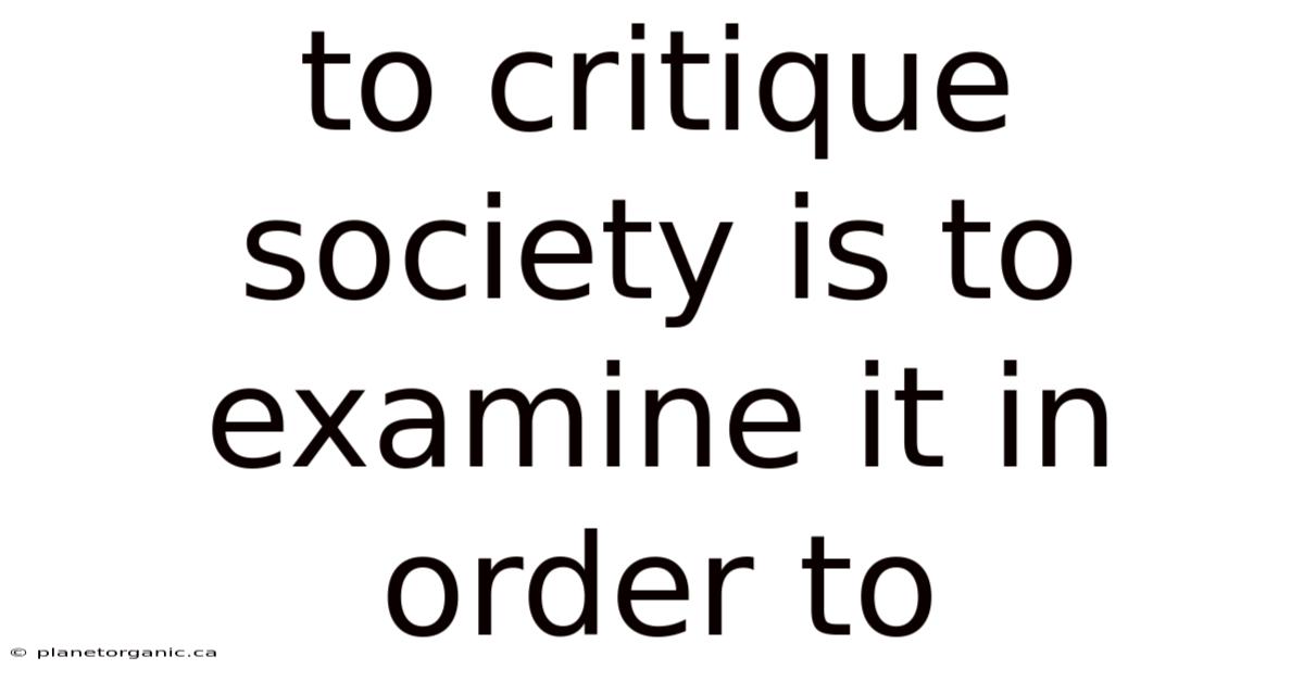 To Critique Society Is To Examine It In Order To