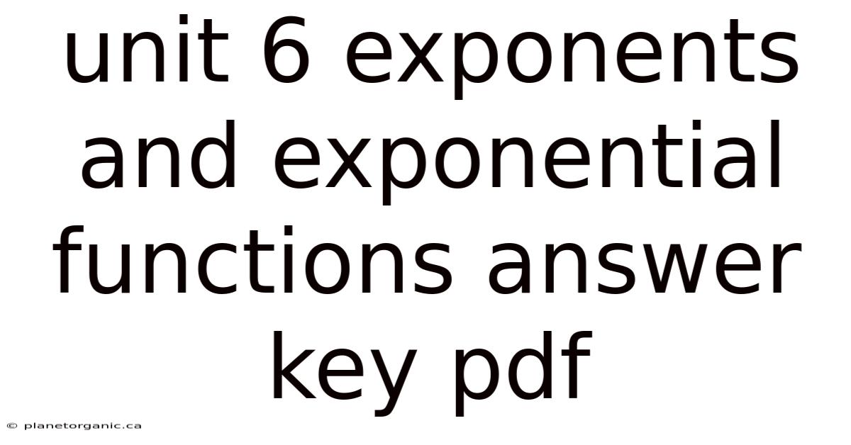 Unit 6 Exponents And Exponential Functions Answer Key Pdf