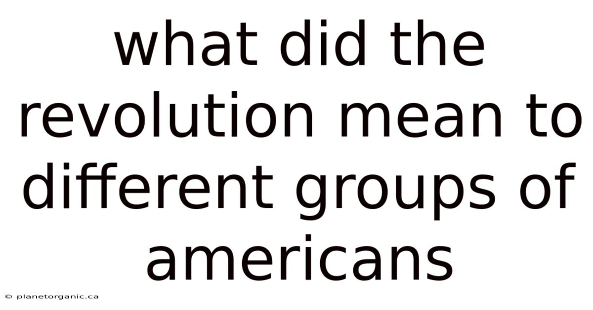 What Did The Revolution Mean To Different Groups Of Americans