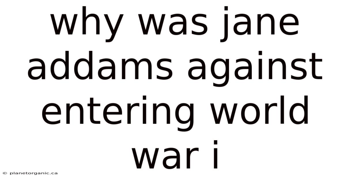 Why Was Jane Addams Against Entering World War I