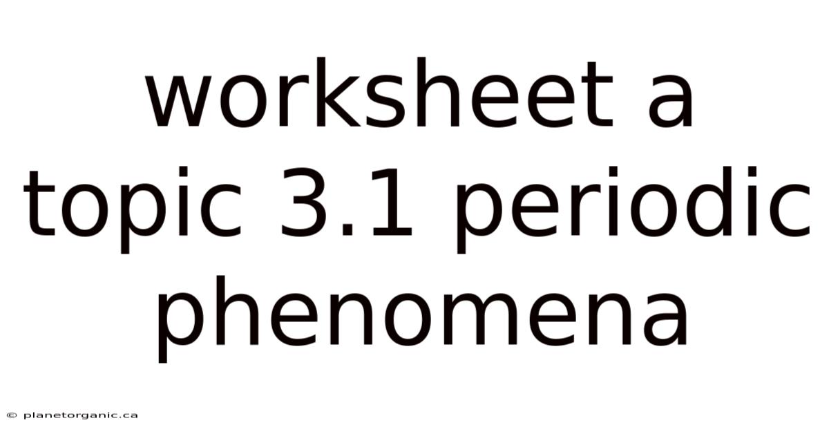 Worksheet A Topic 3.1 Periodic Phenomena