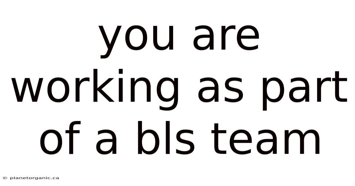You Are Working As Part Of A Bls Team